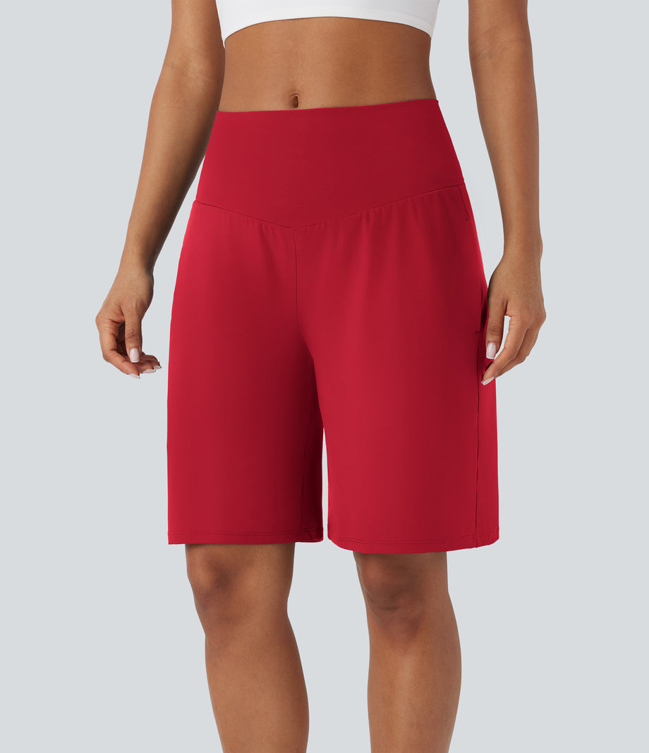 SoftlyZero™ Airy High Waisted Pockets Cool Touch Yoga Bermuda Shorts - Salsa