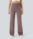 DayStretch High Waisted Pockets Straight Leg Casual Pants - Purple Sandalwood