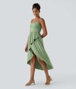 Breezeful™ High Low 2-Piece Pocket Flowy Midi Quick Dry Casual Dress - Hot Wasabi - Green