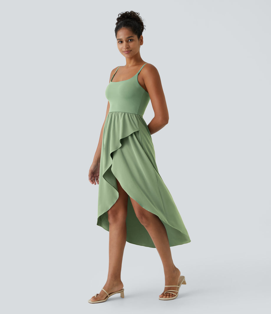 Breezeful™ High Low 2-Piece Pocket Flowy Midi Quick Dry Casual Dress - Hot Wasabi - Green