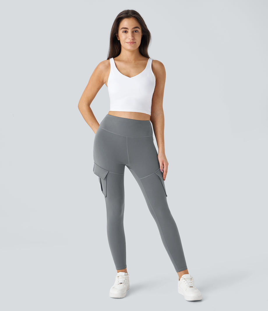 DayStretch High Waisted Cargo Pocket Skinny Yoga Leggings - Brick Gray