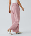 High Waisted Pocket Wide Leg Flowy Solid Palazzo Casual Linen-Feel Pants - Pale Lilac