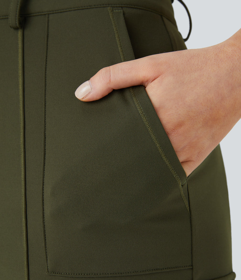 DayStretch High Waisted Zipper Pockets Solid Skinny Cargo Pants - Forest Night