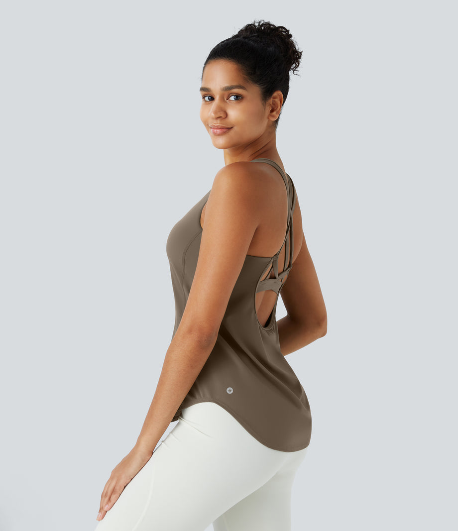 Halara UltraSculpt™ Round Neck Curved Hem Workout Tank Top - Dawn Brown