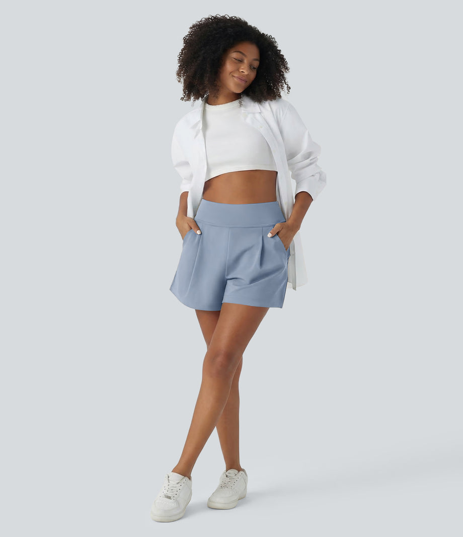 DayStretch High Waisted Work Baggy Shorts 4'' with Pockets - Baby Blue