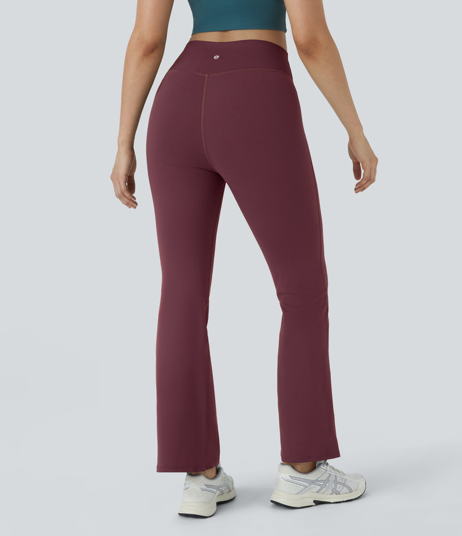 DayStretch High Waisted Crossover Flare Yoga Leggings - Red Mahogany
