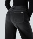 Halara Flex™ Low Rise Zipper Pockets Washed Baggy Wide Leg Casual Jeans - Dirty Black Denim