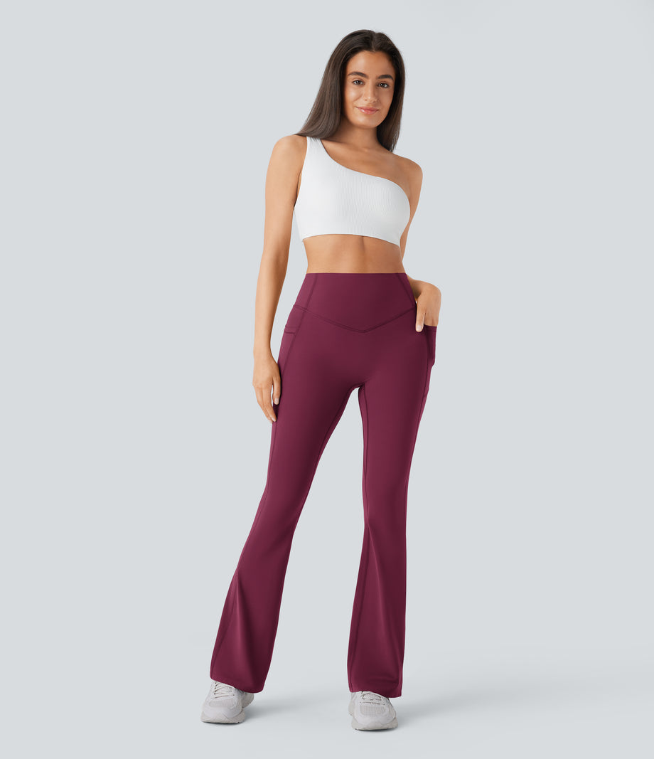 Halara UltraSculpt™ High Waisted Scrunch Butt Lifting Tummy Control Pocket Shaping Yoga Bootcut Leggings - Red Plum