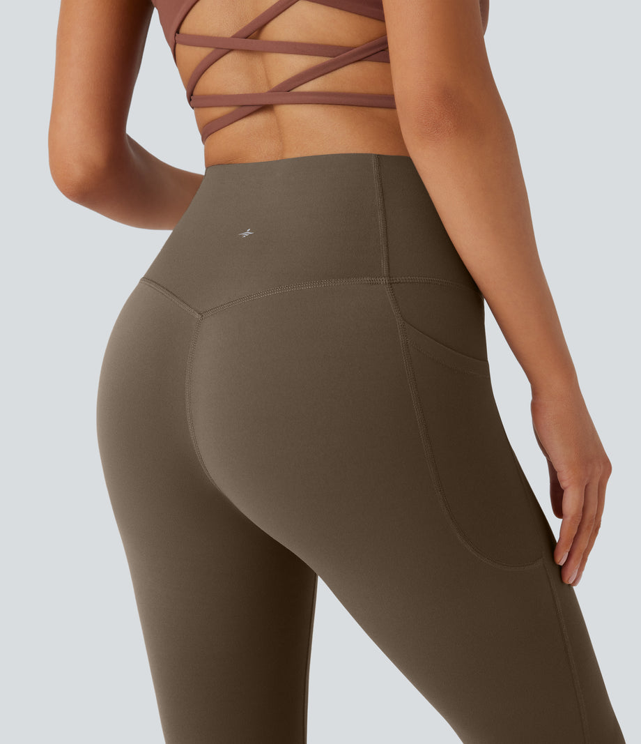 Halara UltraSculpt™ High Waisted Tummy Control Pocket Shaping Yoga Bootcut Leggings - Thick Earthy Brown
