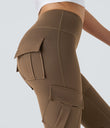 DayStretch High Waisted Cargo Pocket Skinny Yoga Leggings - Sepia