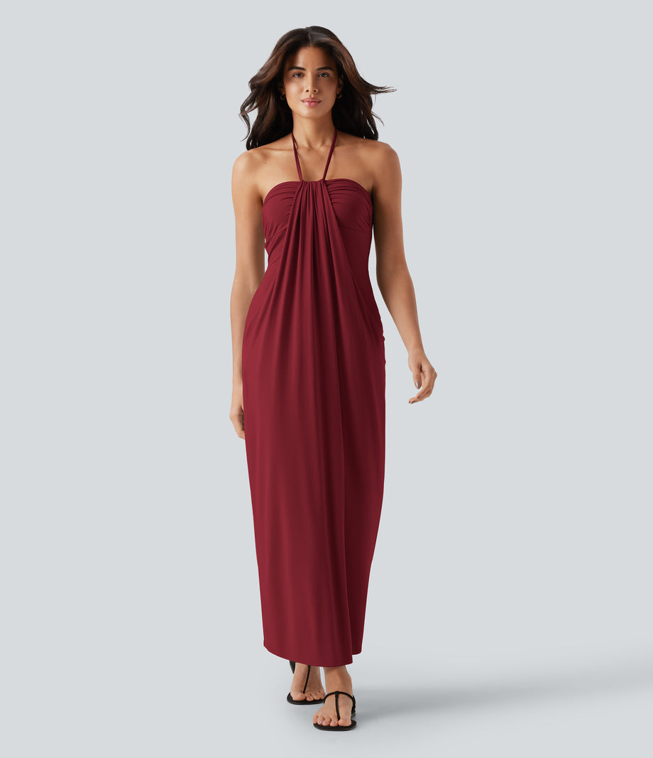 Halter Tie Back Maxi Dress with Pockets - Emboldened
