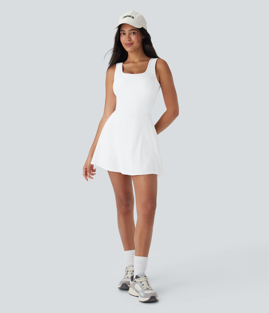 SoftlyZero™ Airy U Neck 2-in-1 Pocket Mini Cool Touch Dance Active Dress-Easy Peezy - White