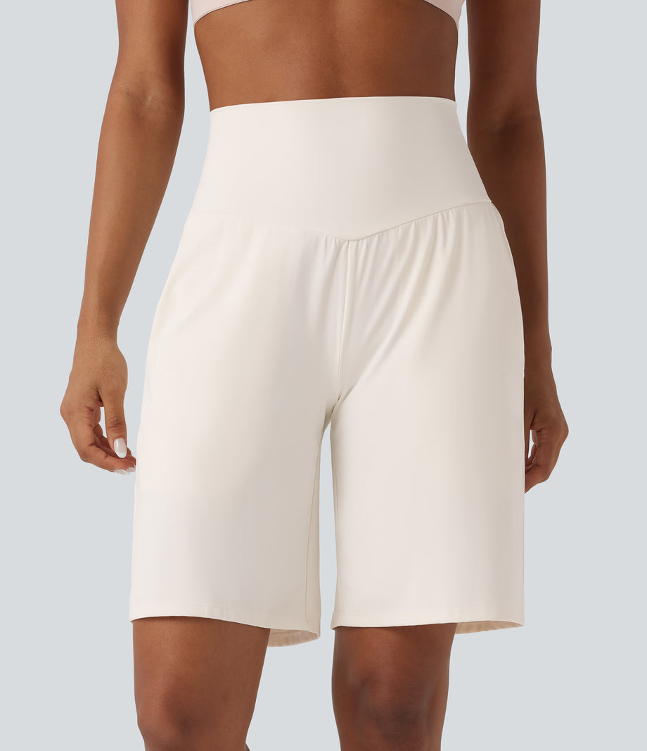 SoftlyZero™ Airy High Waisted Pockets Cool Touch Yoga Bermuda Shorts - Egret