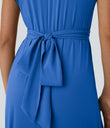 Breezeful™ V Neck Short Sleeve Pocket Tie Back Quick Dry Midi Casual Dress-Longer Length - Nebulas Blue