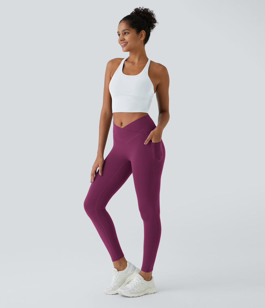SoftlyZero™ Crossover Pocket Plain Leggings-UPF50+ - Ume Purple