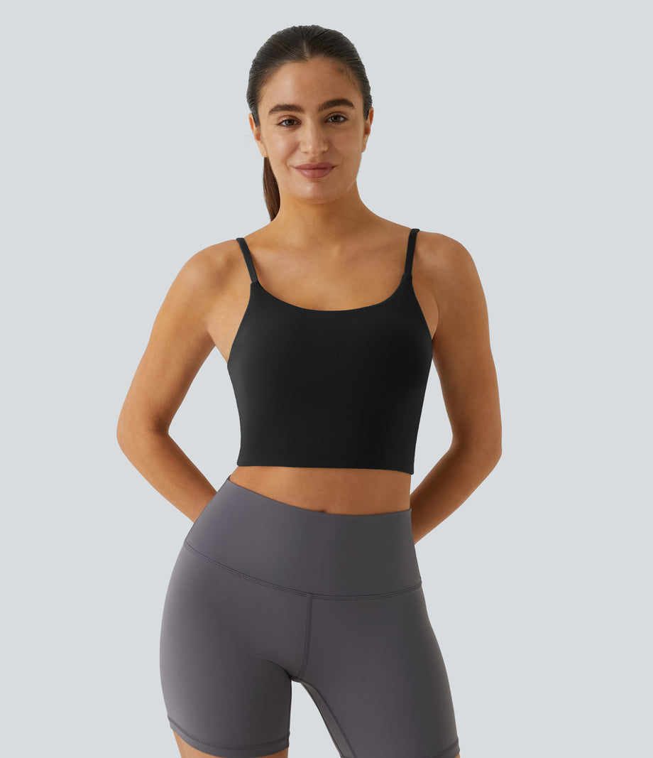 Basic Padded Workout Cropped Low Support Tank Top A-D Cups - Black