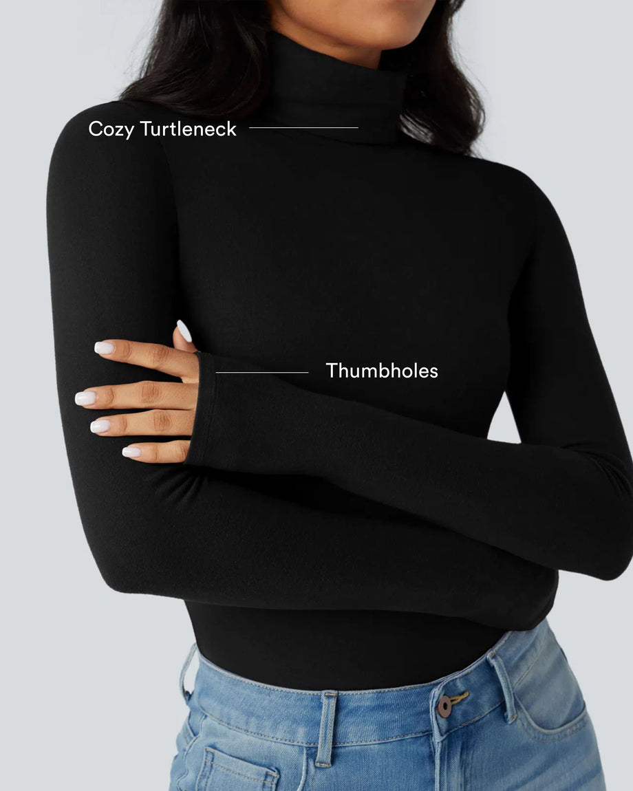 Halara HeatCore Turtleneck Long Sleeve Thumb Hole Casual Warming Top - Black