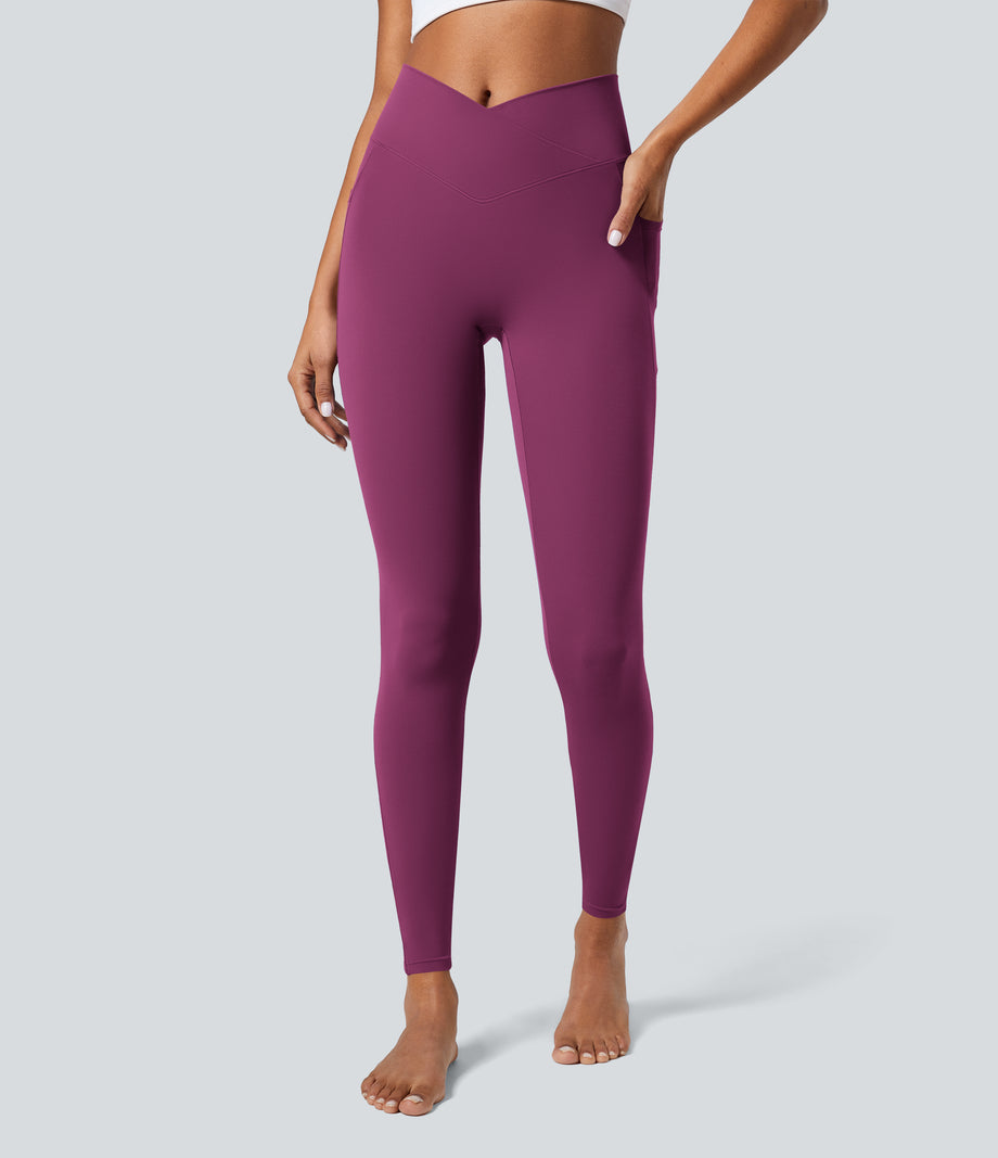 SoftlyZero™ Crossover Pocket Plain Leggings-UPF50+ - Ume Purple