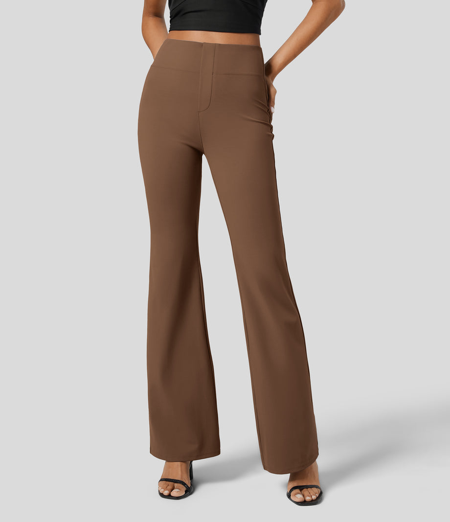 Halara Flex™ High Waisted Back Side Pocket Slight Flare Work Pants - Teak
