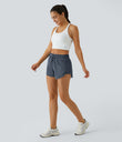Mid Rise Drawstring Contrast Mesh 2-in-1 Flowy Running Shorts 3'' - Grey Blue