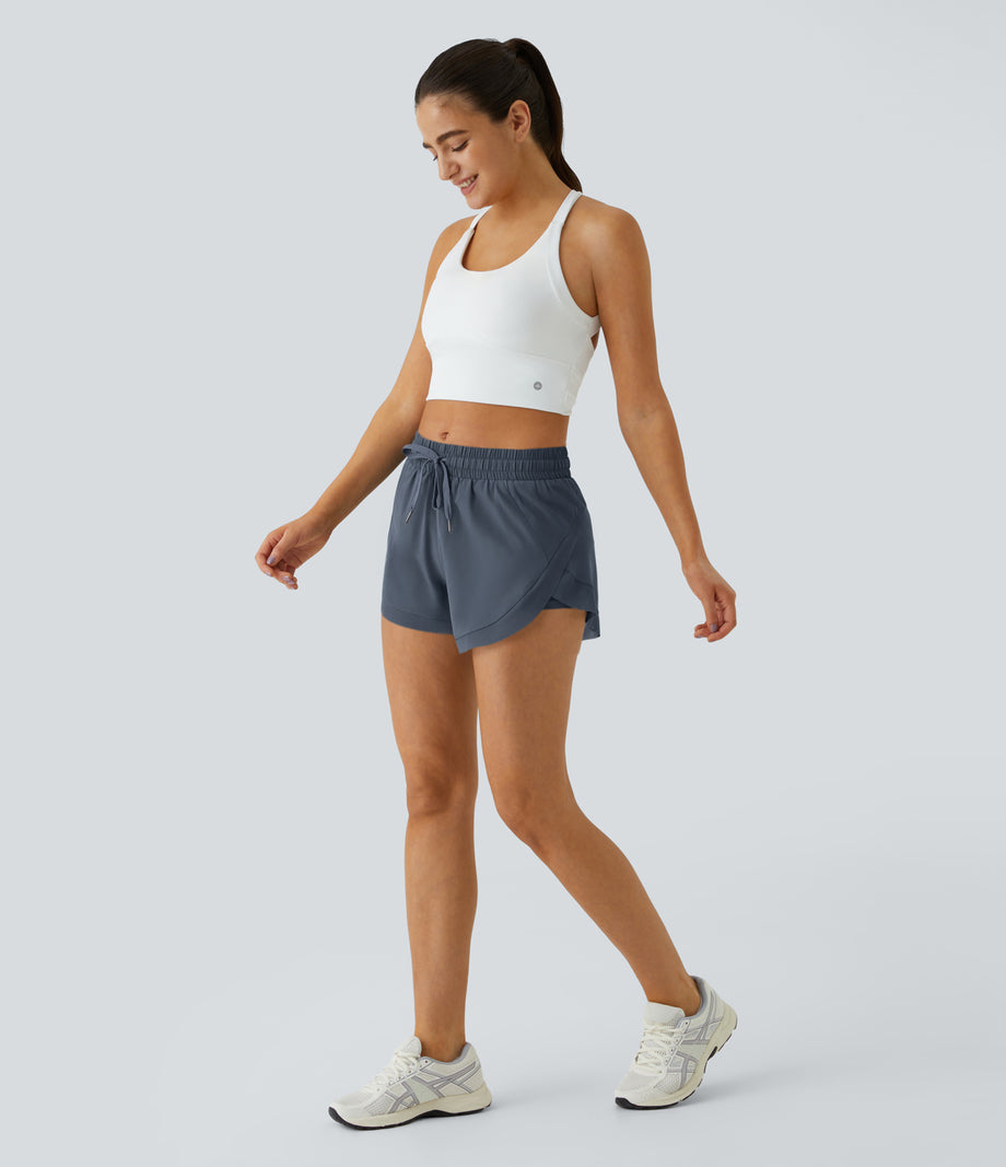 Mid Rise Drawstring Contrast Mesh 2-in-1 Flowy Running Shorts 3'' - Grey Blue