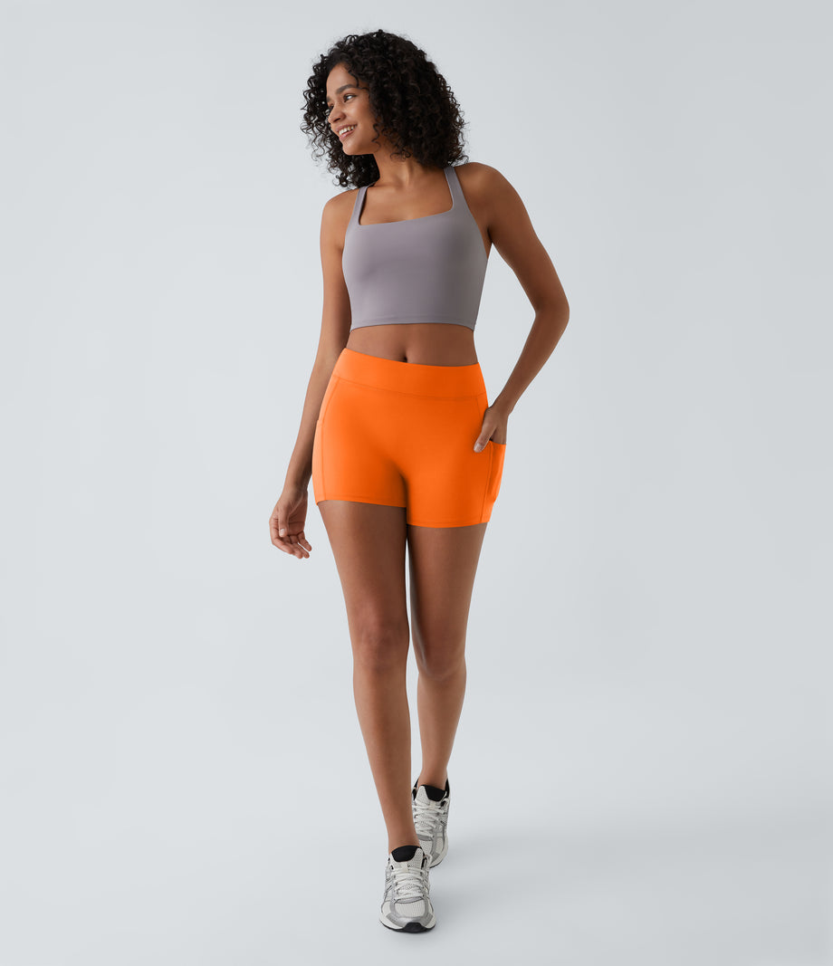 SoftlyZero™ Airy High Waisted Pocket Plain Cool Touch Yoga Shorts 3.5"-UPF50+ - Exotic Orange