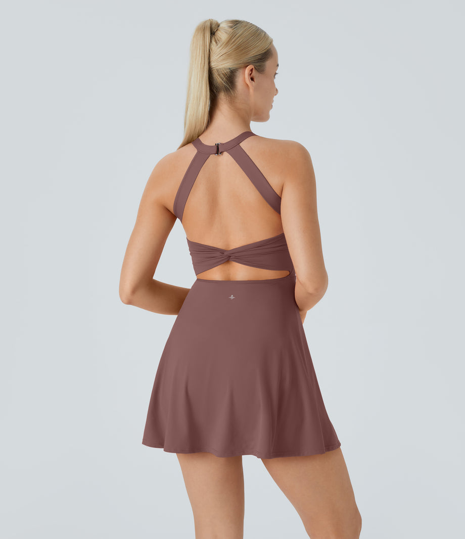 Backless Twisted Active Dress - Deep Tea Brown
