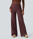 DayStretch High Waisted Tummy Control Wide Leg Baggy Yoga Pants with Pockets - Red Mahogany