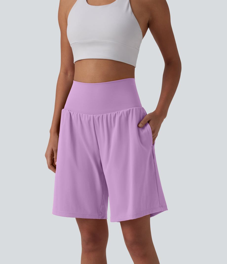 SoftlyZero™ Airy Super High Waisted 2-in-1 Cool Touch Yoga Shorts 9" with Pockets - Orchid Bouquet