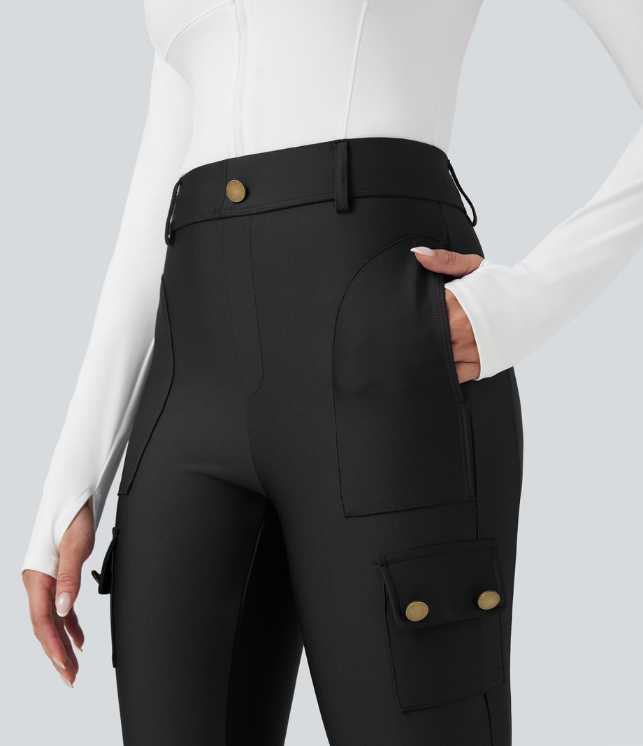 High Waisted Sheen 7/8 Leggings with Pockets - Black