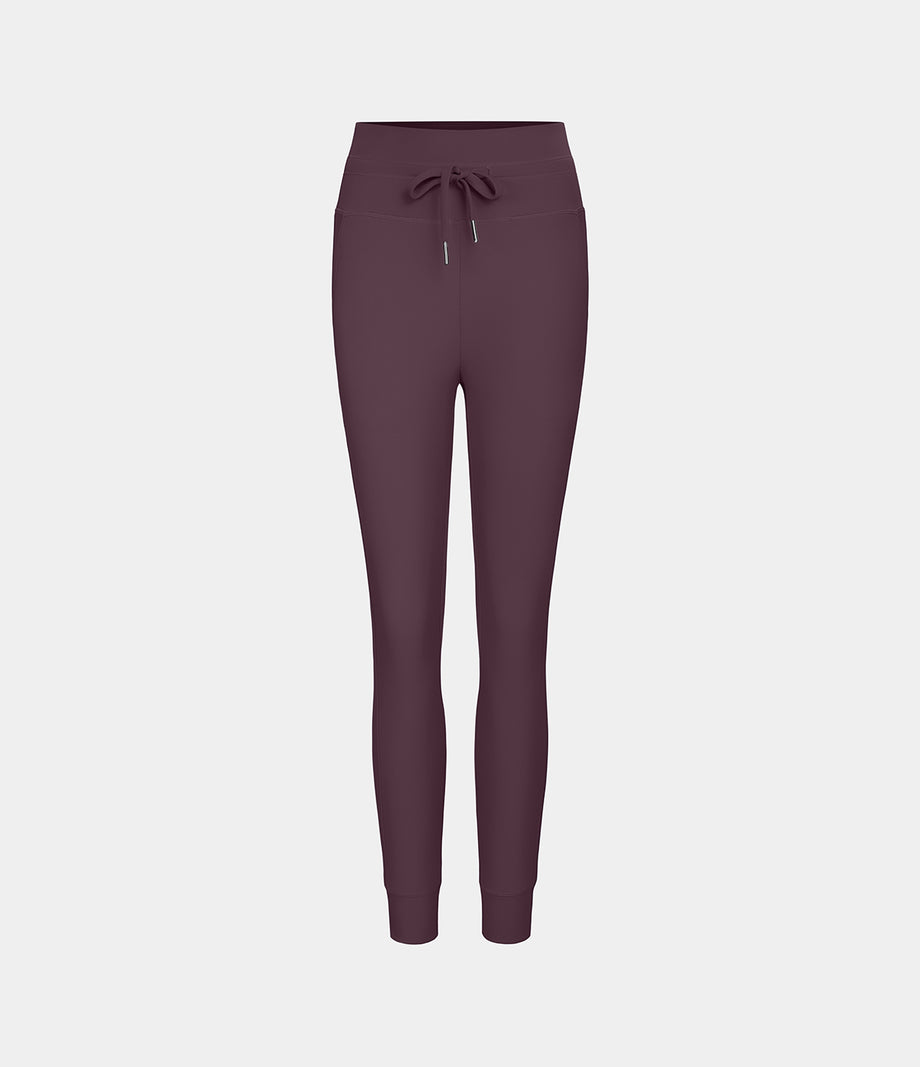 SoftlyZero™ Plush High Waisted Drawstring Pocket Plain Full Length Joggers - Dusky Evening purple