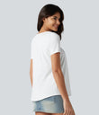 Square Neck Short Sleeve Casual Top - White