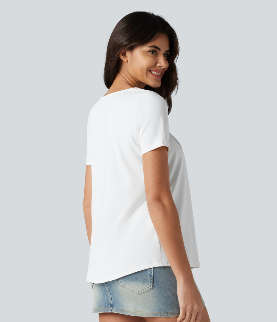 Square Neck Short Sleeve Casual Top - White