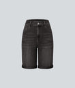 Halara Flex™ High Waisted Pockets Rolled Hem Washed Denim Casual Bermuda Shorts - Phantom Denim