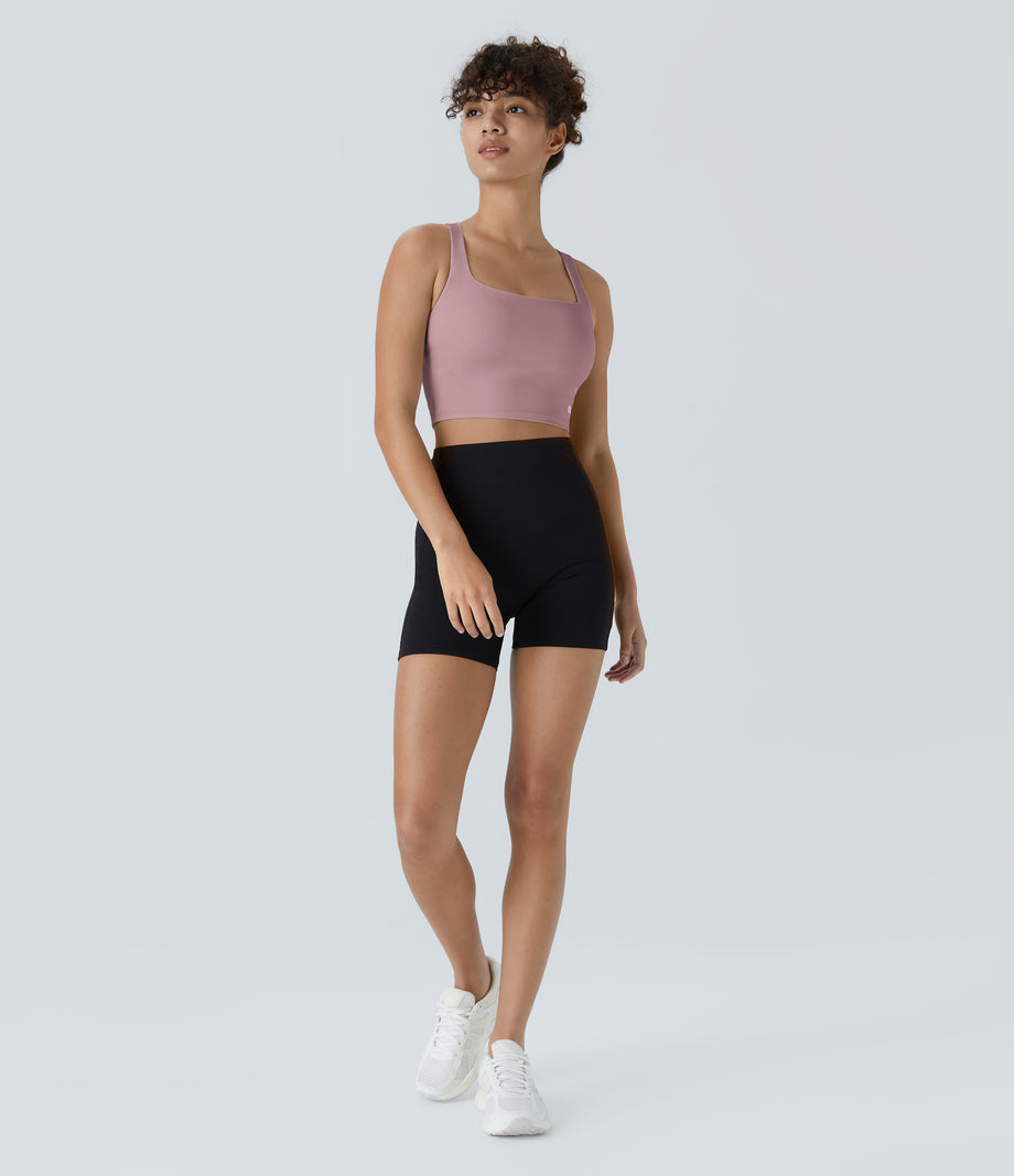 SoftlyZero™ Airy Square Neck Backless Crisscross Cropped Cool Touch Yoga Tank Top-UPF50+ - Deep Lotus Pink