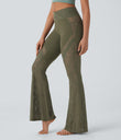 SoftlyZero™ High Waisted Crossover Pocket Contrast Lace Flare Yoga Leggings - Grass Grey Green