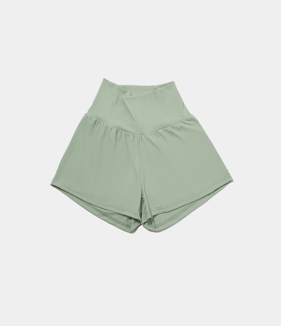 SoftlyZero™ Airy Super High Waisted 2-in-1 Cool Touch Yoga Shorts with Pockets - Light Bean Green