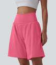 SoftlyZero™ Airy Super High Waisted 2-in-1 Cool Touch Yoga Shorts 9" with Pockets - Pink Lemonade