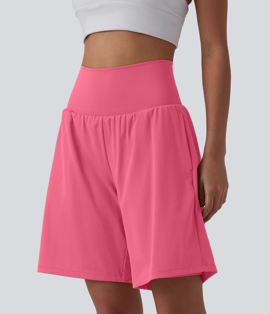 SoftlyZero™ Airy Super High Waisted 2-in-1 Cool Touch Yoga Shorts 9" with Pockets - Pink Lemonade