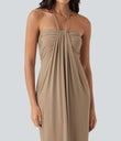 Halter Tie Back Maxi Dress with Pockets - Whisper White