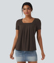 Square Neck Short Sleeve Casual Top - Delicioso