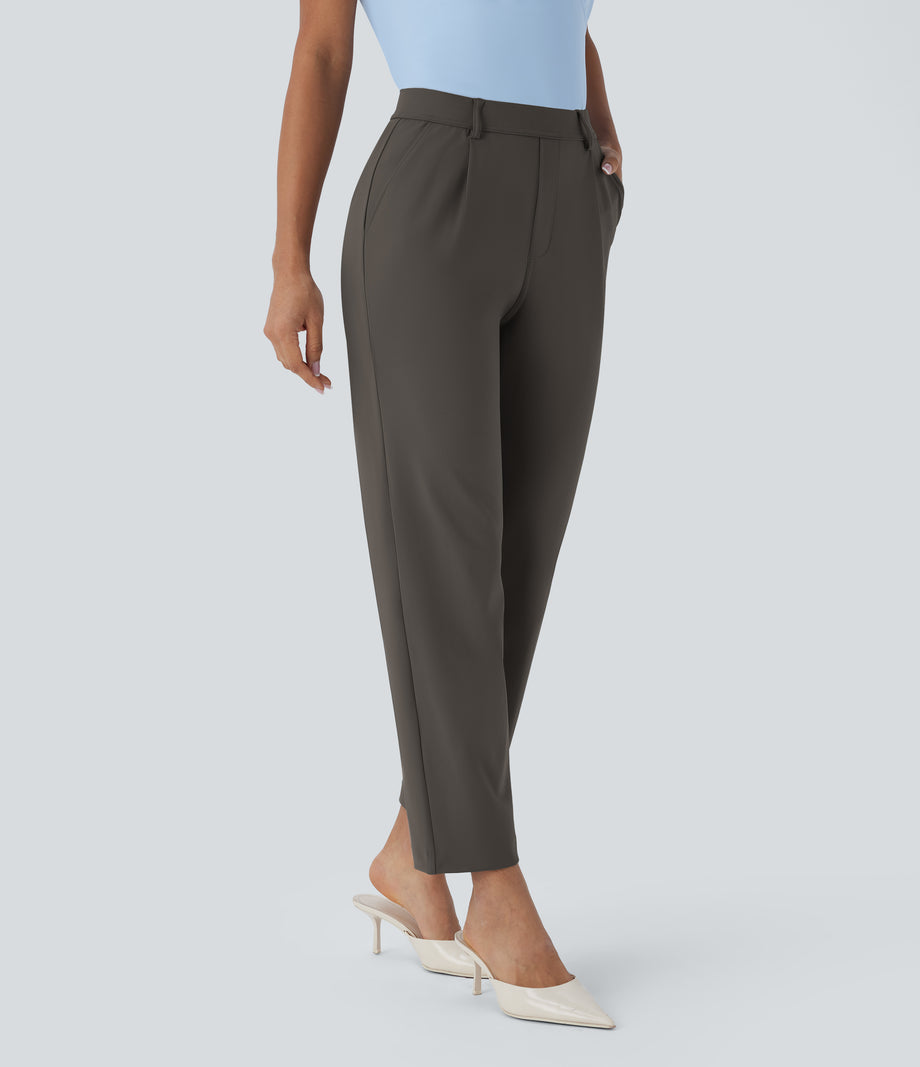 Halara Flex™ DayStretch High Waisted Pocket Ankle Length Tapered Work Pants - Deep Red Grey
