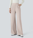 Halara Flex™ High Waisted Body Sculpt Waist-Slimming Pocket Wide Leg Micro Waffle Work Pants - Oat Milk