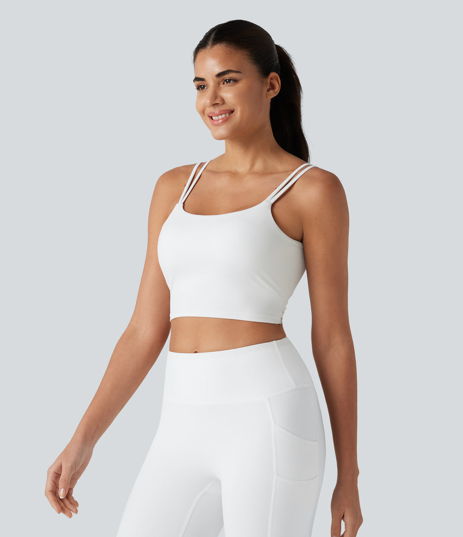 Halara UltraSculpt™ Double Straps Twisted Backless Cropped Yoga Tank Top - White