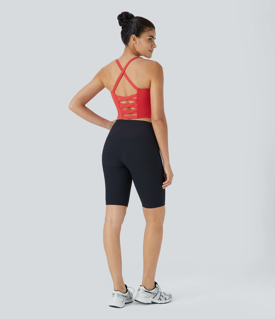 Crisscross Backless Built-in Bra Cropped Running Tank Top A-D Cups - Bittersweet