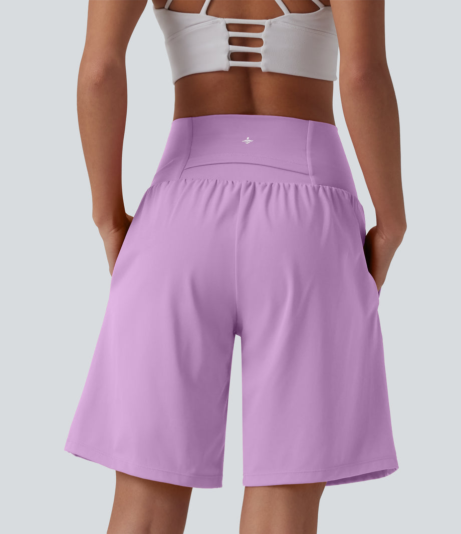 SoftlyZero™ Airy Super High Waisted 2-in-1 Cool Touch Yoga Shorts 9" with Pockets - Orchid Bouquet