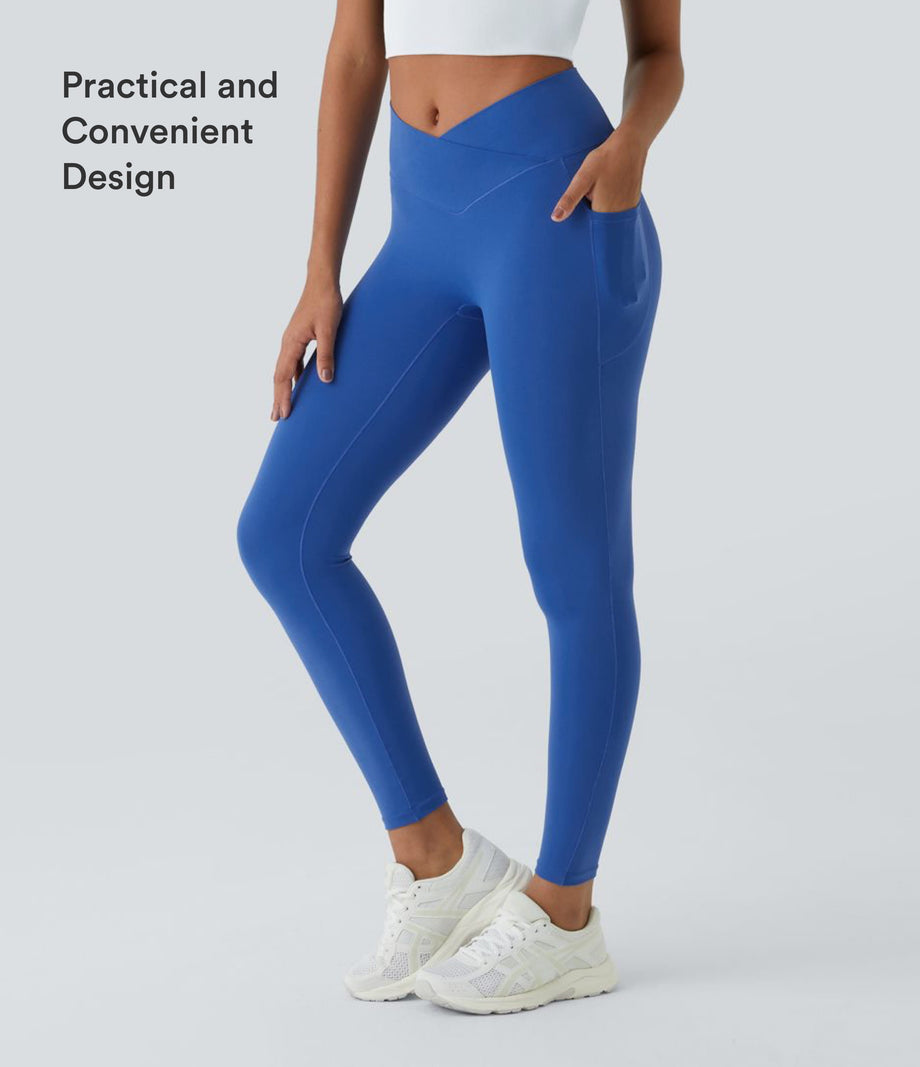 SoftlyZero™ Crossover Pocket Plain Leggings-UPF50+ - Beaucoup Blue