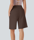 SoftlyZero™ Airy High Waisted Pockets Cool Touch Yoga Bermuda Shorts - Chocolate Martini