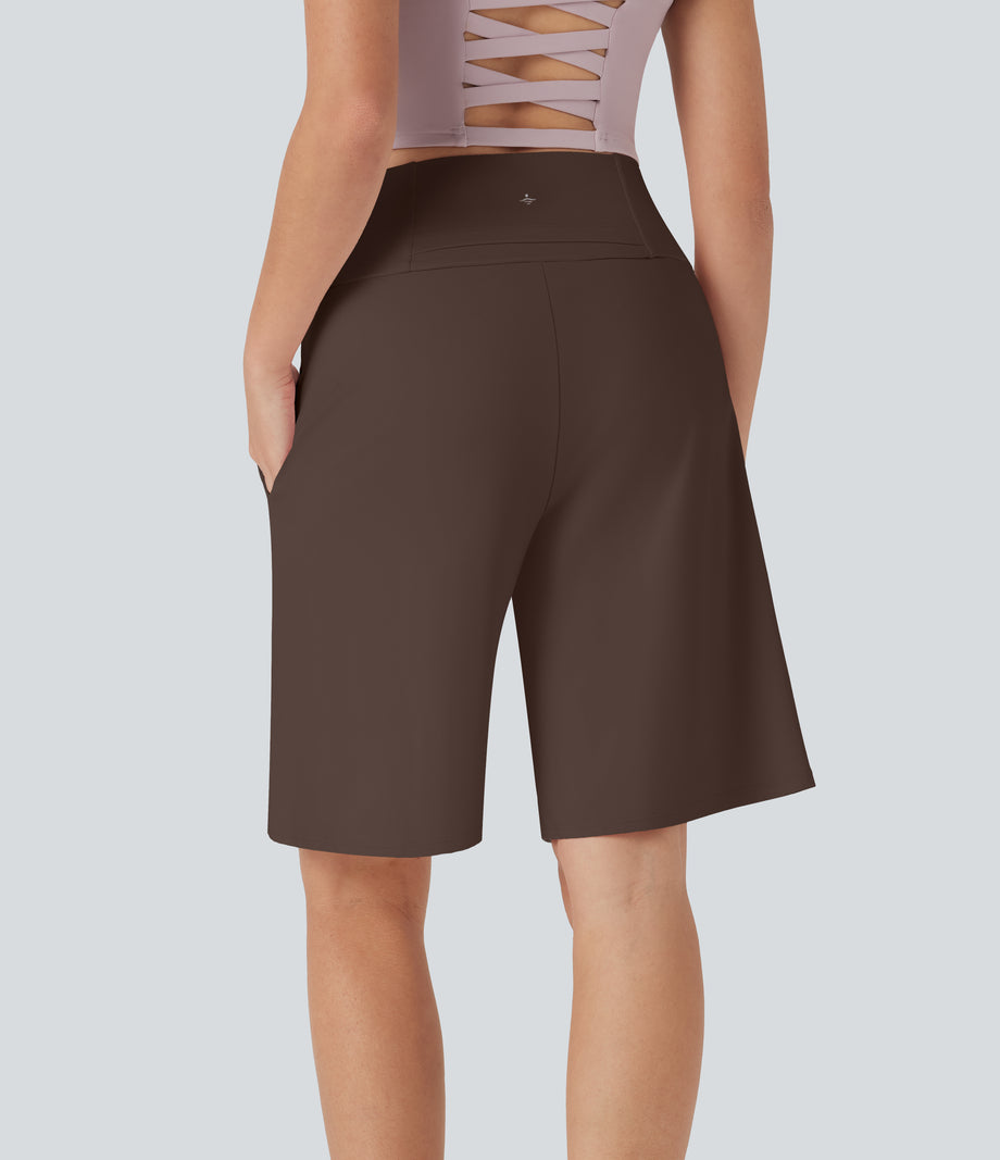 SoftlyZero™ Airy High Waisted Pockets Cool Touch Yoga Bermuda Shorts - Chocolate Martini