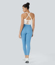 Crisscross Backless Built-in Bra Cropped Running Tank Top A-D Cups - White
